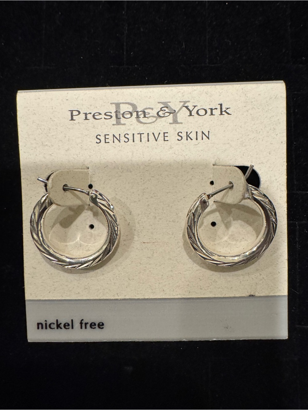 Preston & York Silver Tone Textured Hoop Earrings Sensitive Skin Nickel Free